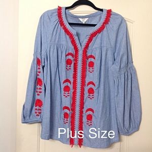 SALE!Crown & Ivy Cotton Embroidered Top plus size